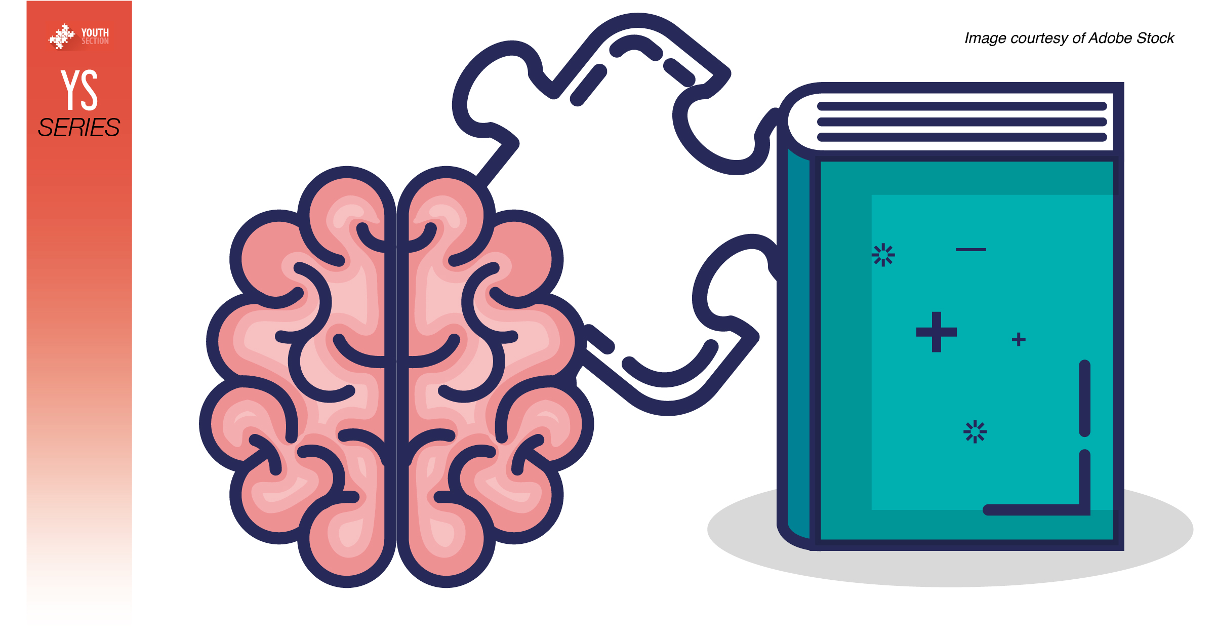 Vector illustration with a book, brain, and a puzzle piece.