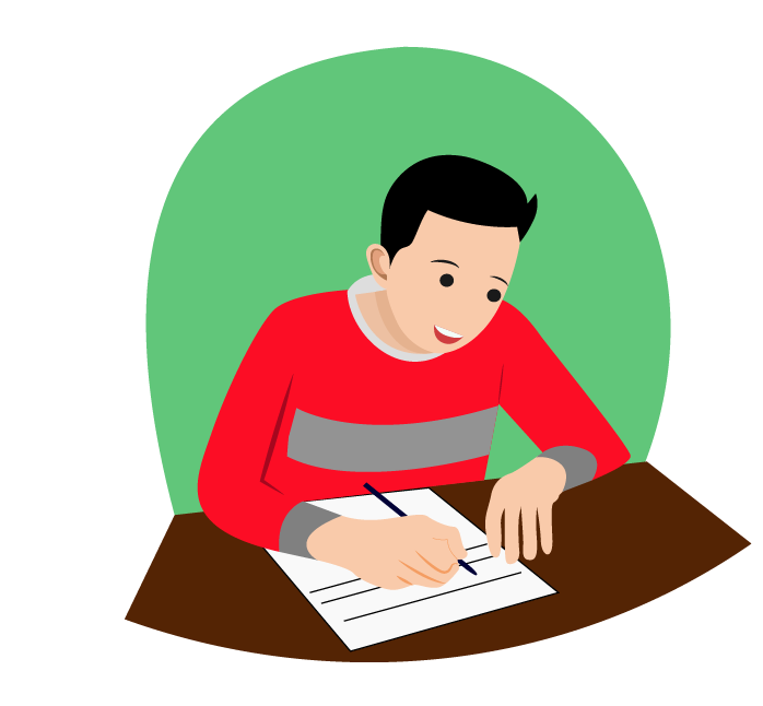 Homeschooling - a black-haired boy sits at a desk and writes something in his notebook.