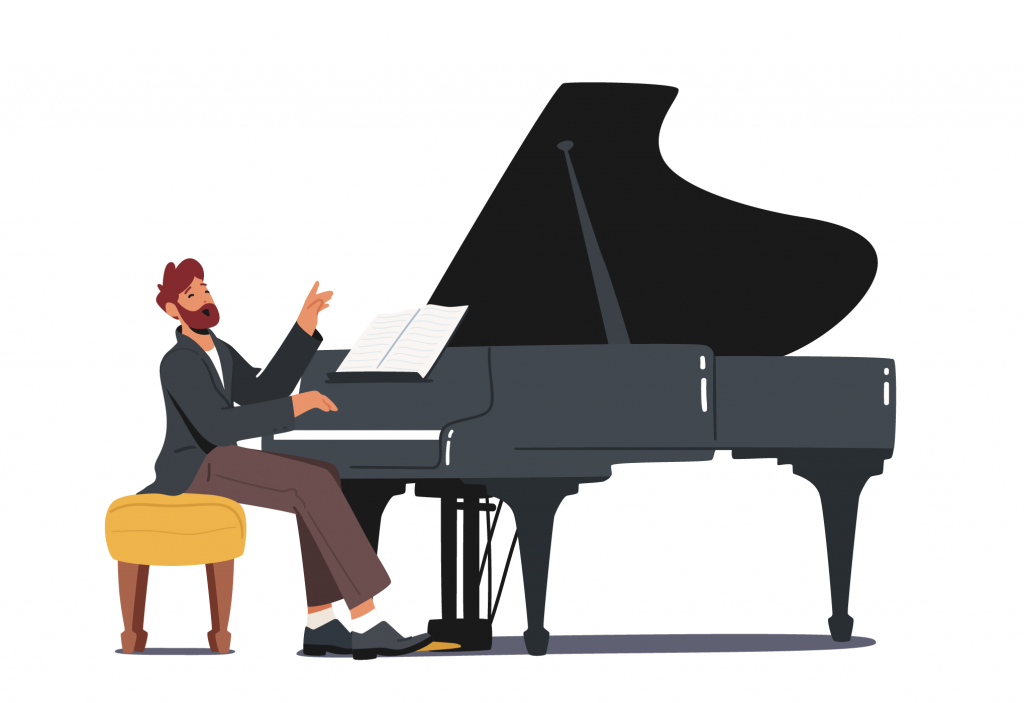 Illustration of a young man playing on the piano.
