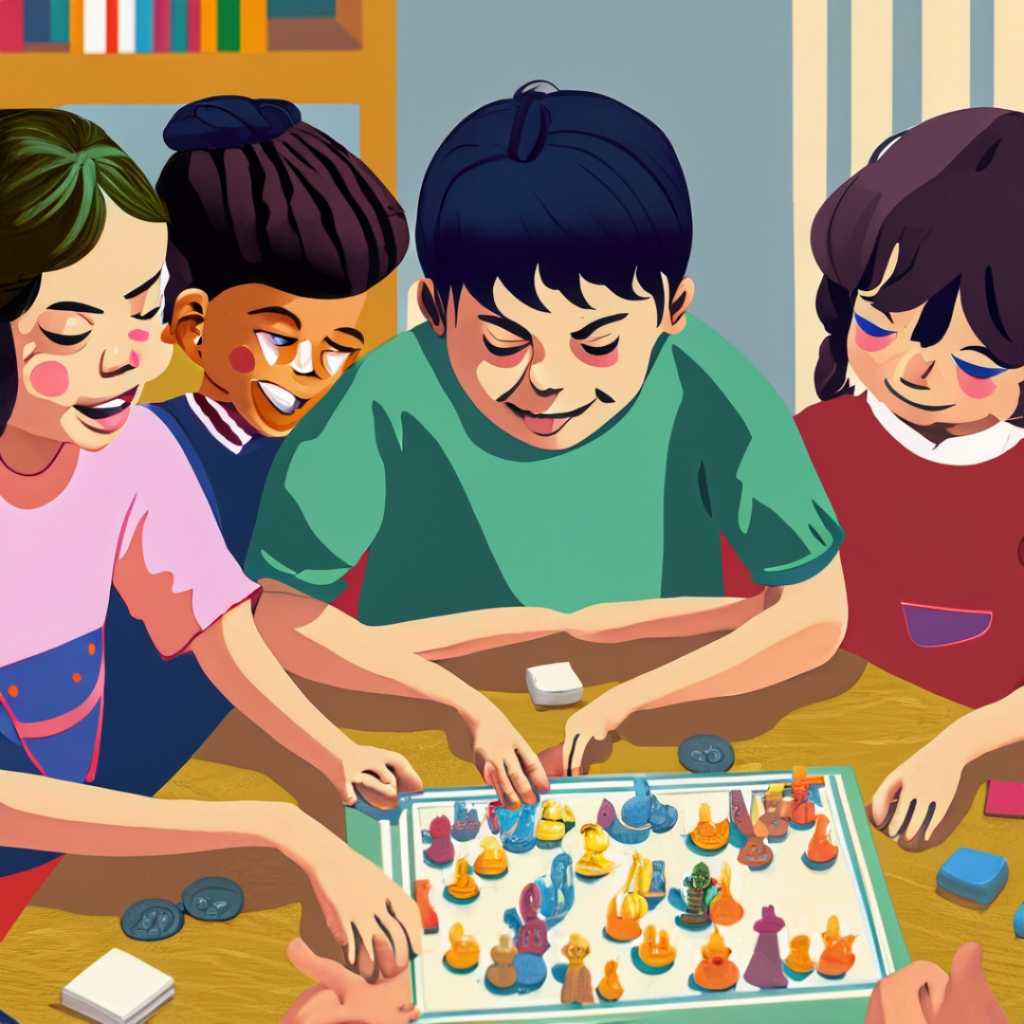  a group of young kids playing board games