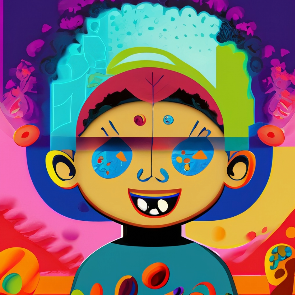Image of a boy with various shapes and colors surrounding him and replacing some of his features.