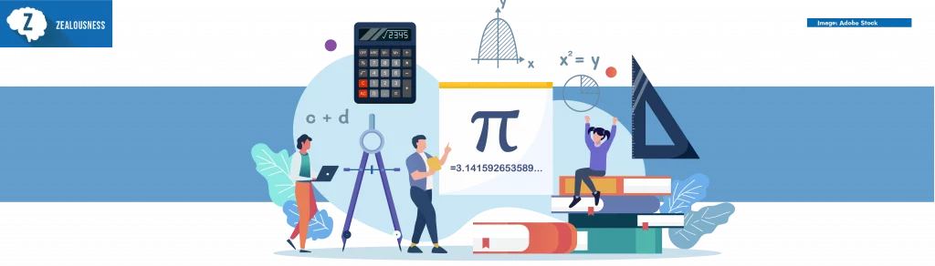 Mathematics scene with miniature people