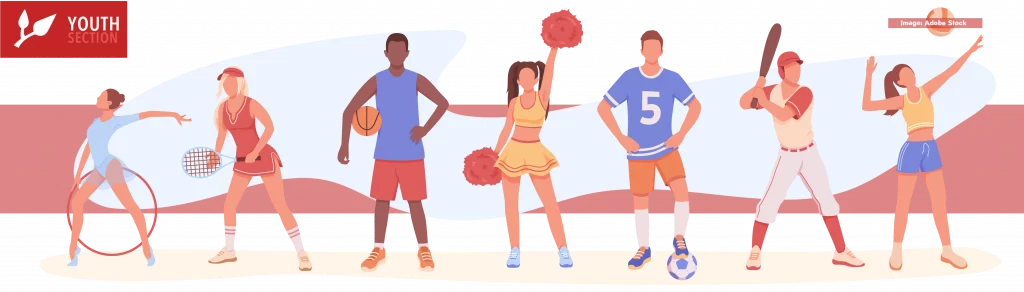 vector graphics displays youth engaged in various types of sports