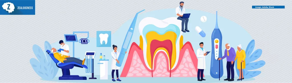 Periodontal disease. Doctor dentist checking tooth, examines patient with periodontitis. Dentistry and healthy teeth. Hygiene oral care. Stomatology. Medical dental checkup. Inflammatory gum disease
