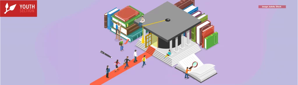 3D Isometric Flat Vector Conceptual Illustration of Higher Education, College Education Study Process