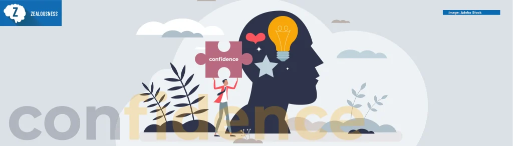 Self-confidence and self-acceptance, mental or body acceptance tiny person concept. Individuality characteristics with healthy attitude and mindset vector illustration. Personality and inner emotional state
