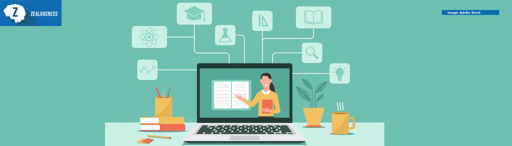 online education or e-learning, home school, woman teacher teaching on laptop computer screen, distance learning, online course concept, new normal, vector flat illustration.