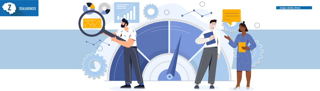 Modern benchmarking as a business comparison tool for improvement. Concept of performance, quality, and cost comparison to competitor companies. Flat cartoon vector illustration
