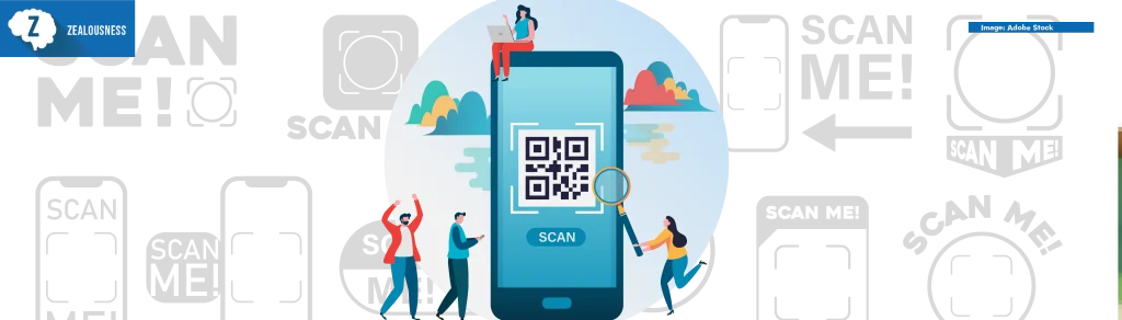 People scan qr code for payment via mobile application on smartphone. Scan QR code. Scan QR code flat icon with phone. Qr Code template for mobile app, payment and discounts. Barcode. Mobile payment and quick response codes. Scan me . Vector illustration
